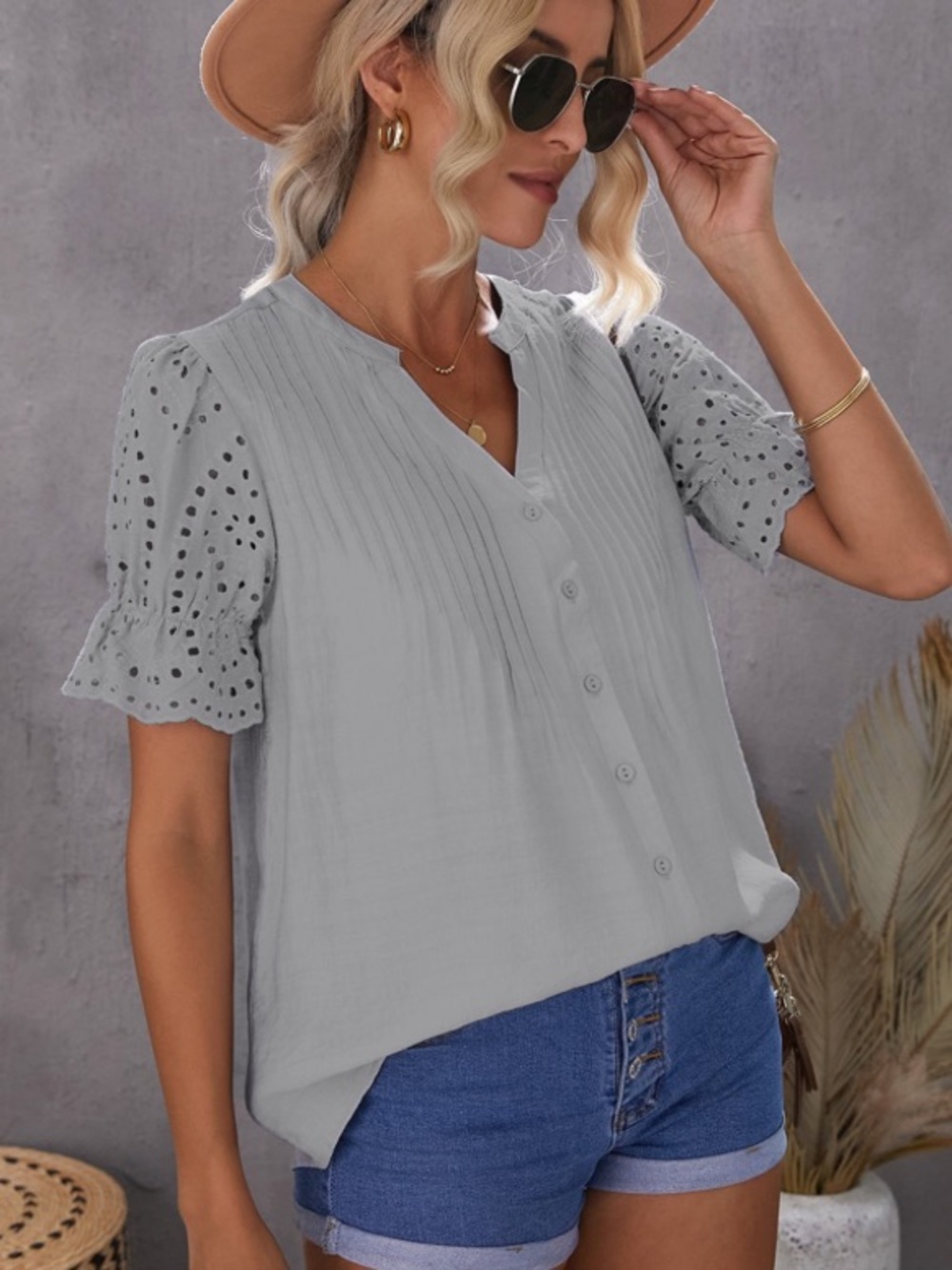 Camisa Flowy Blouse with Eyelet Sleeves NWT - Size S/M